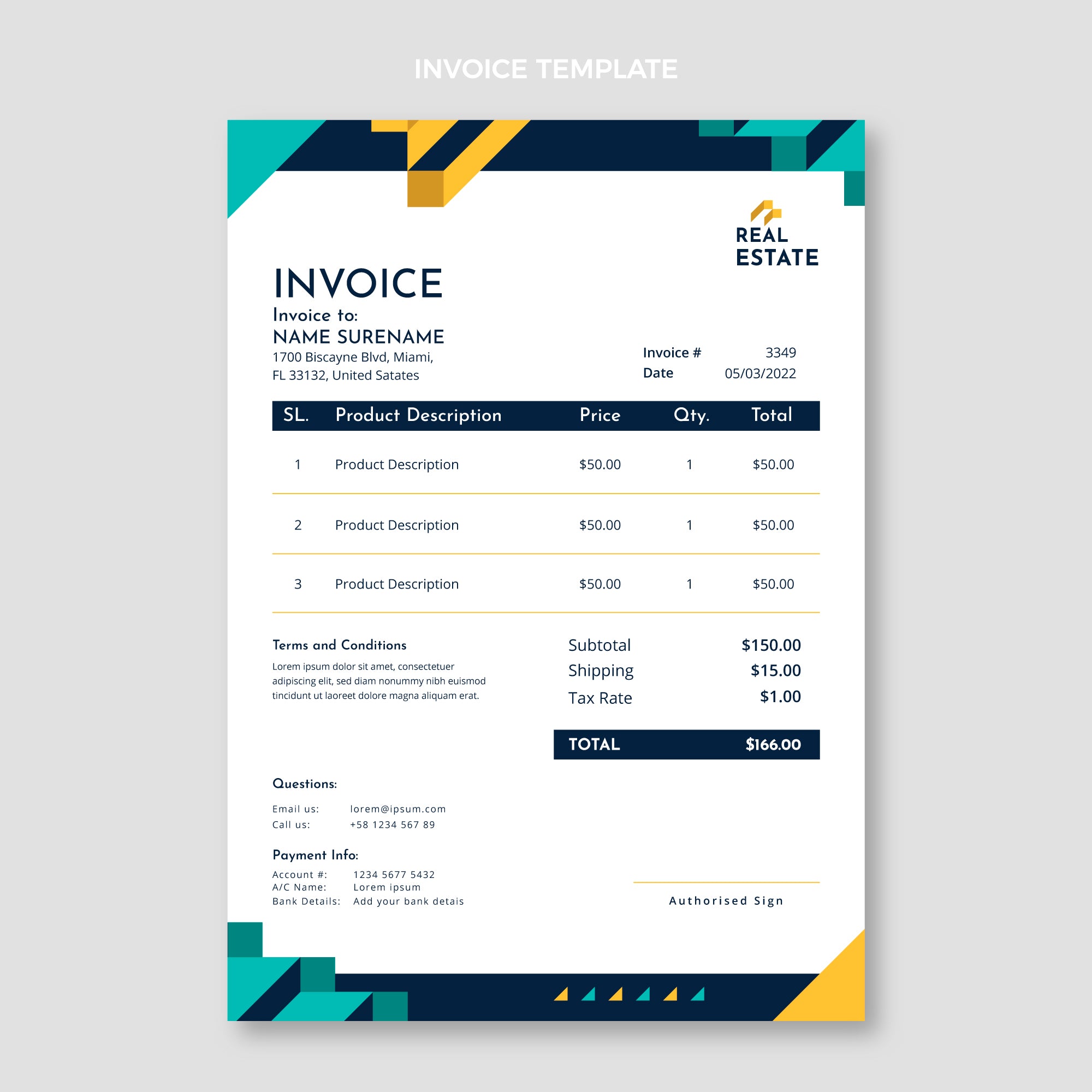 Geometric Real Estate Invoice MG Template V13