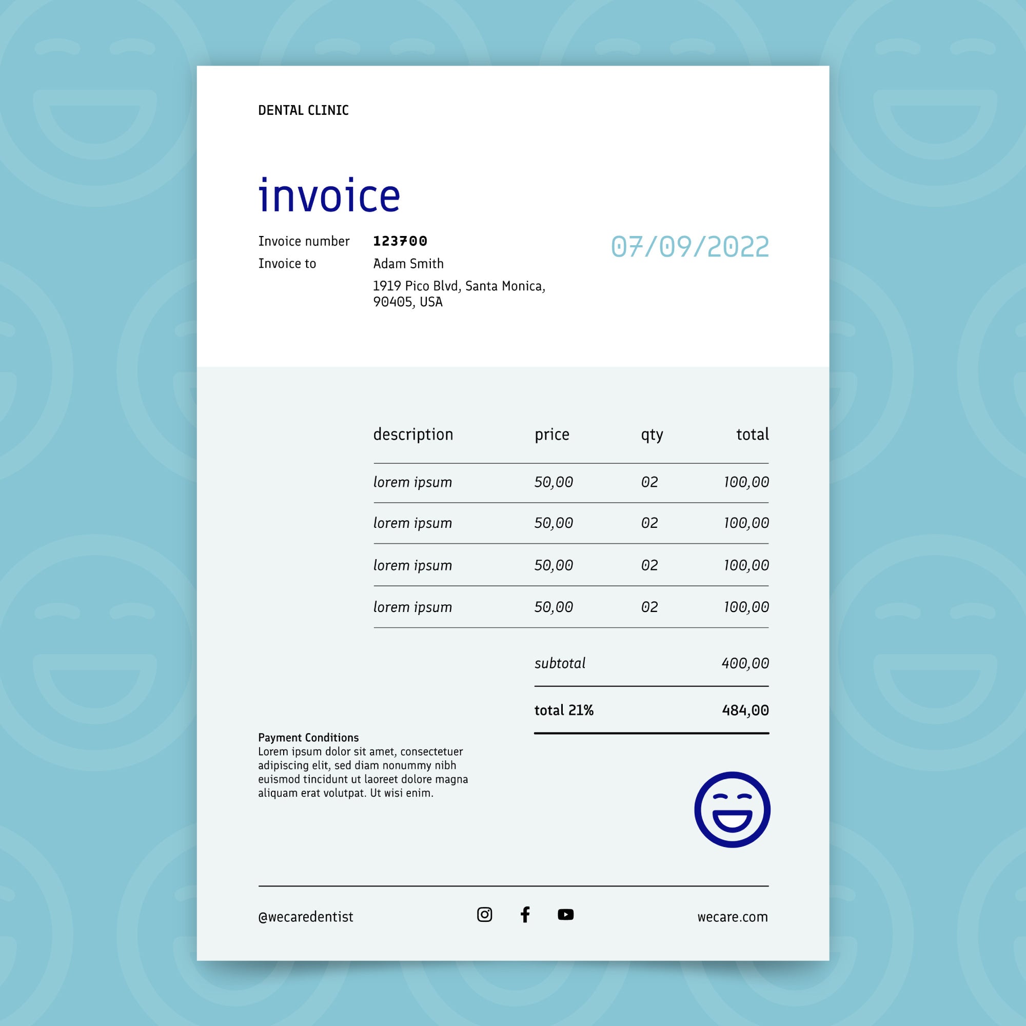 Dental Clinic Invoice MG Template V6