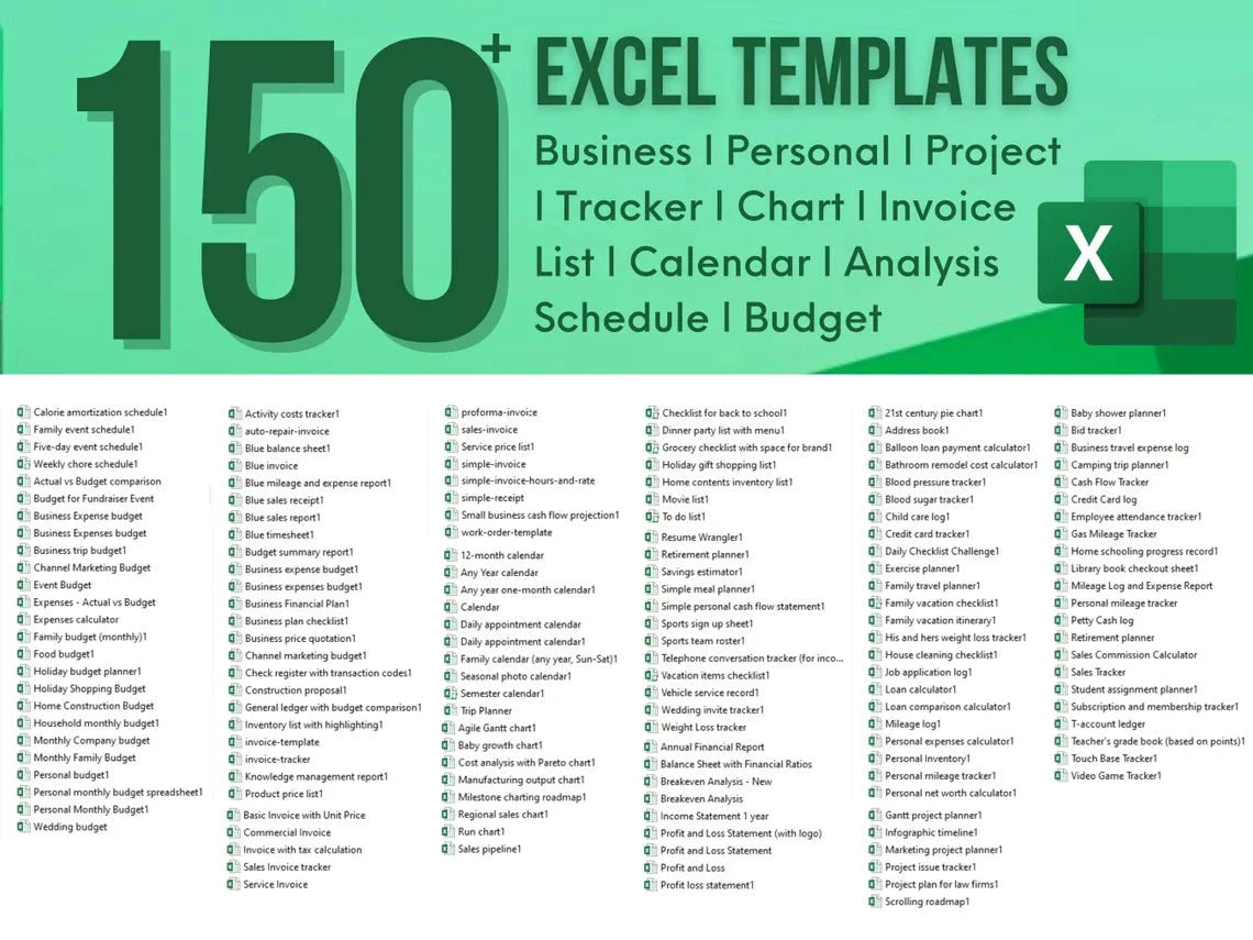 150 Essential Excel Templates: Streamline Your Business, Personal, and Project Needs