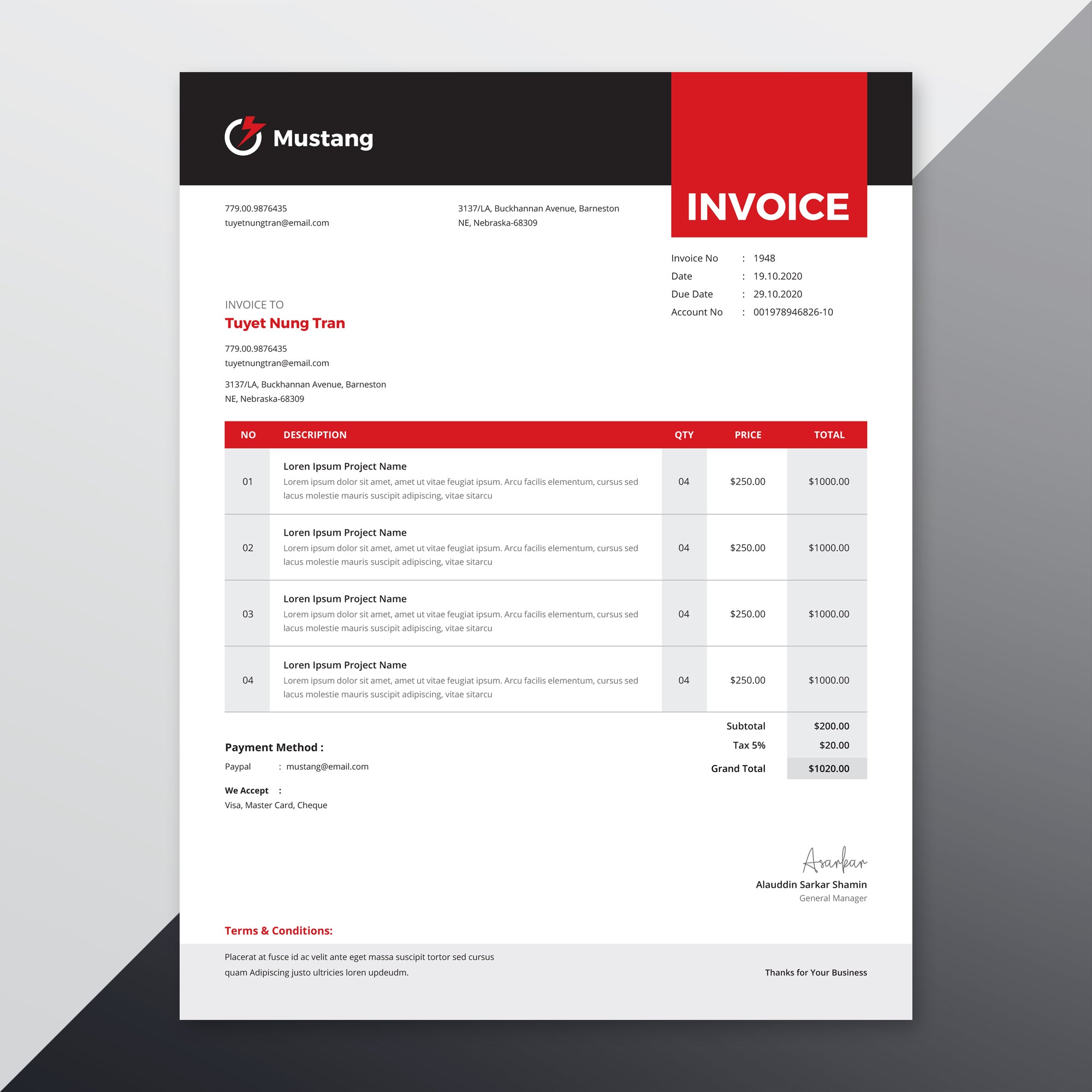 MG Invoice Template V3 for Excel